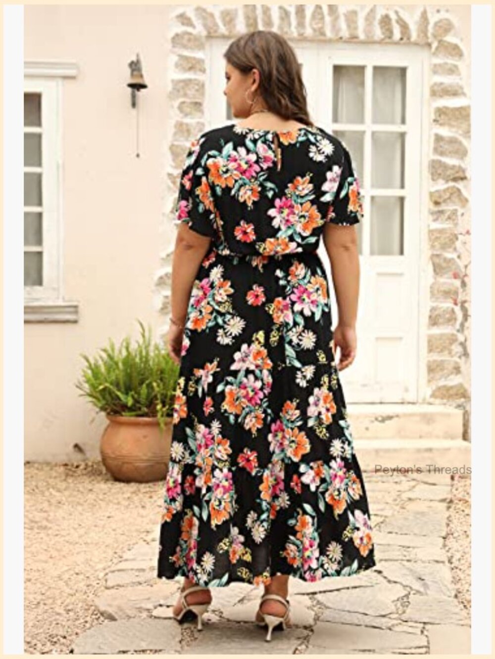Plus Size Maxi Dress Ditsy Floral Print Boho Layered Flared with Pockets - Picture 5 of 7